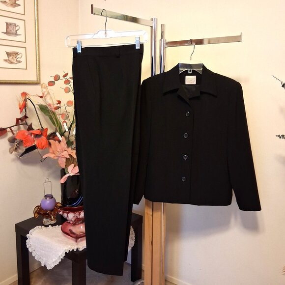 Preowned Haggar 2 Piece Lined Blazer & Pant Set Black Women Suit Jackets 10 - Picture 3 of 16